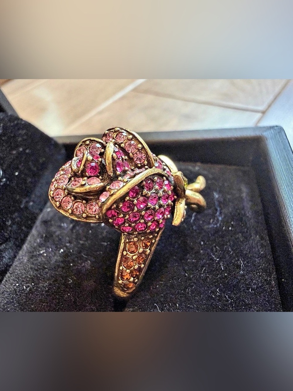 Heidi Daus Pink & Gold Statement Ring Size 6.75 Like New